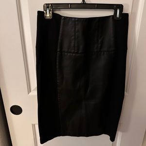 Blanc Noir Black Leather Panel Midi Skirt Size M